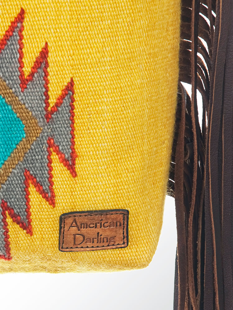 ADBG510 Tooled Leather & Saddle Blanket Crossbody Bag Paisley Western Fringe Purse by American Darling