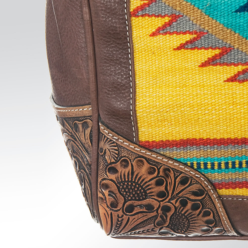ADBG516 Tooled Leather & Saddle Blanket Duffel Bag Mae Western Travel Weekender by American Darling