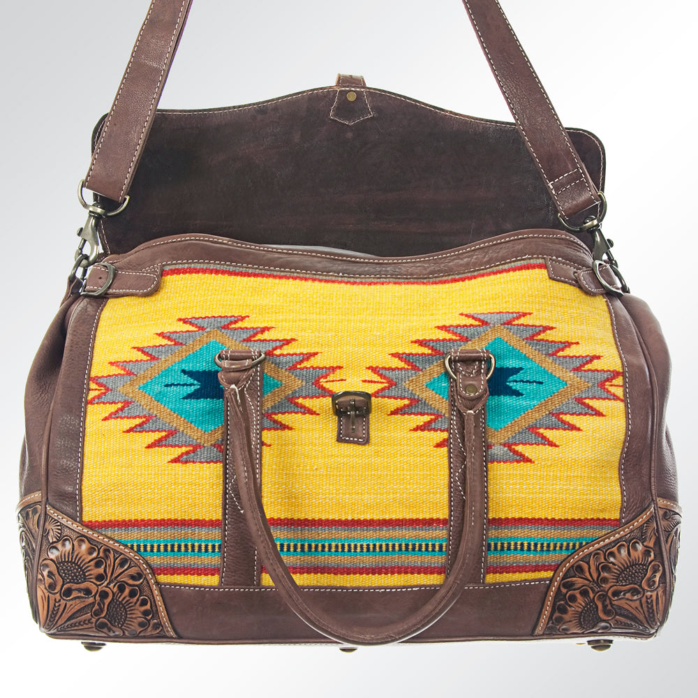 ADBG516 Tooled Leather & Saddle Blanket Duffel Bag Mae Western Travel Weekender by American Darling