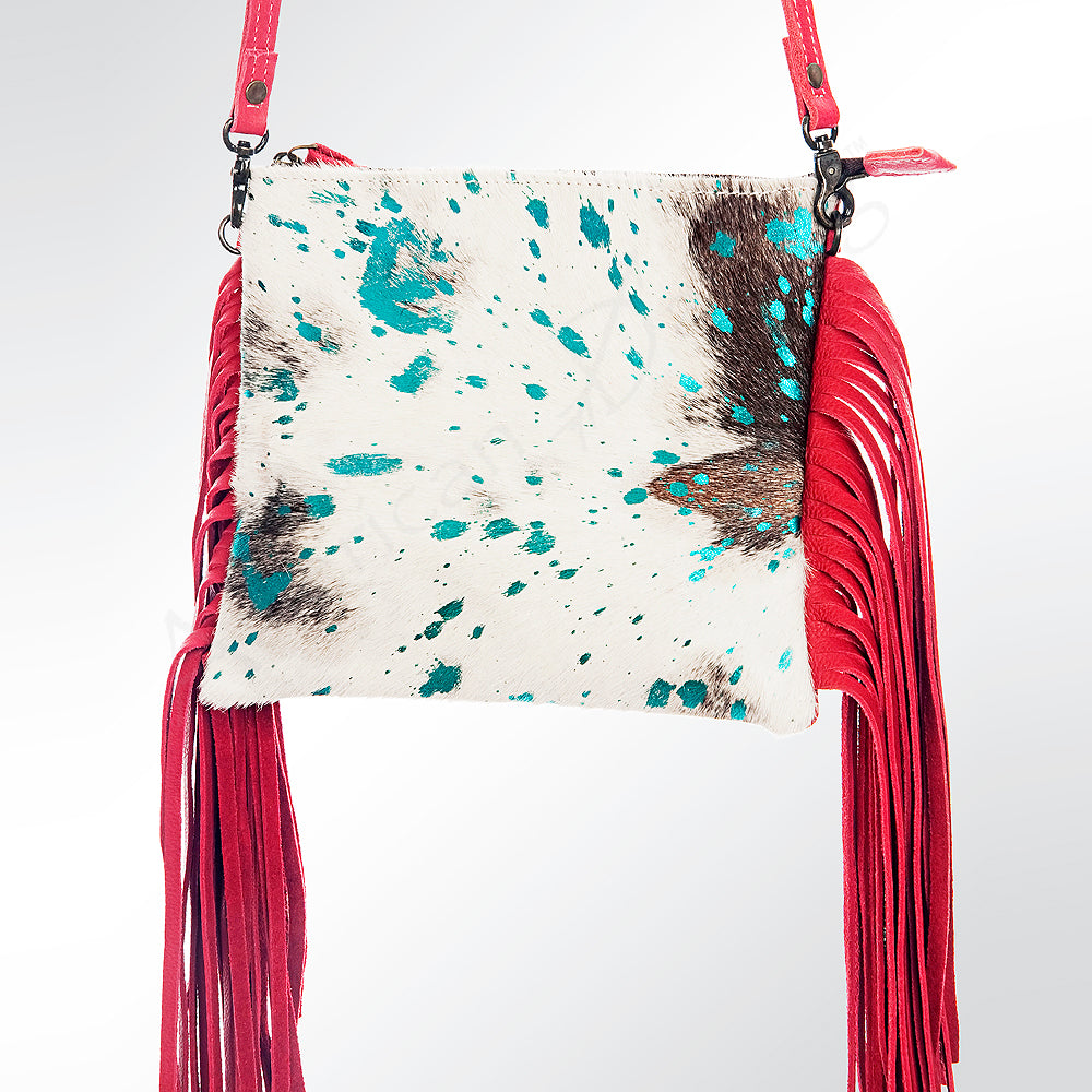 ADBG109 American Darling Hair-On Cowhide Leather Western Small Crossbody Bag with Fringes