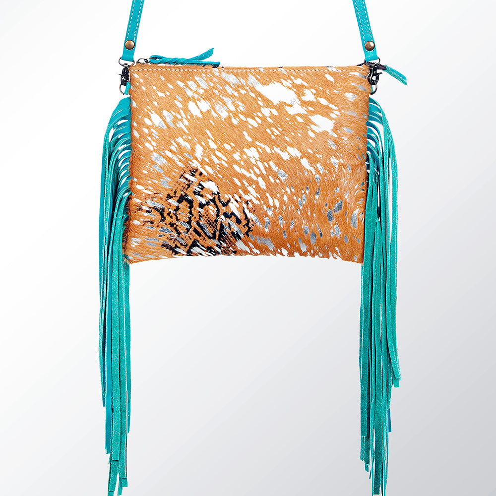ADBG109 American Darling Hair-On Cowhide Leather Western Crossbody Bag with Fringes