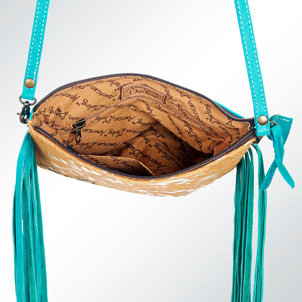 ADBG109 American Darling Hair-On Cowhide Leather Western Crossbody Bag with Fringes