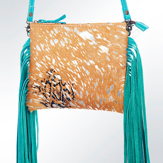 ADBG109 American Darling Hair-On Cowhide Leather Western Crossbody Bag with Fringes