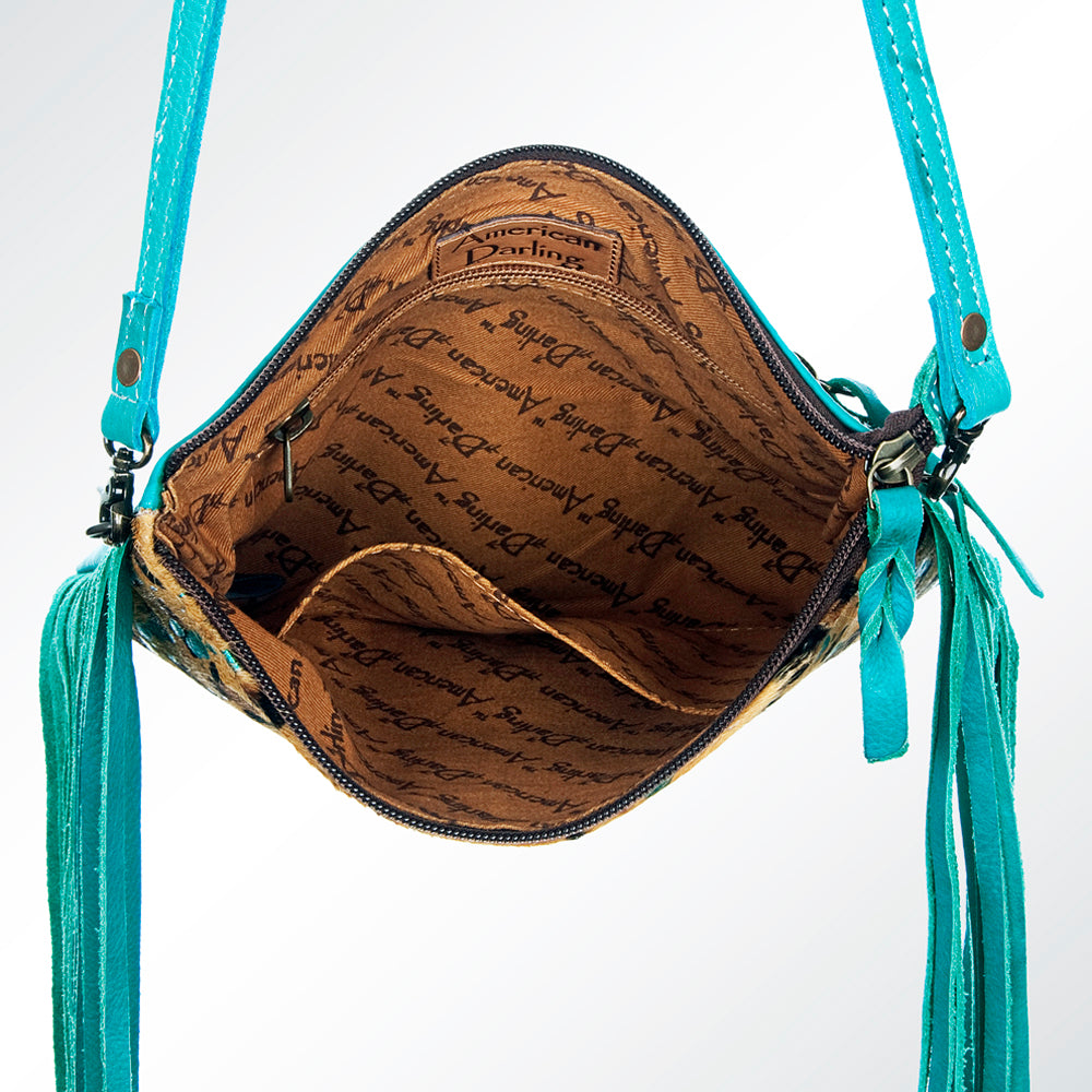 ADBG109 American Darling Western Leather Crossbody Bag Hair-On Cowhide and Fringe