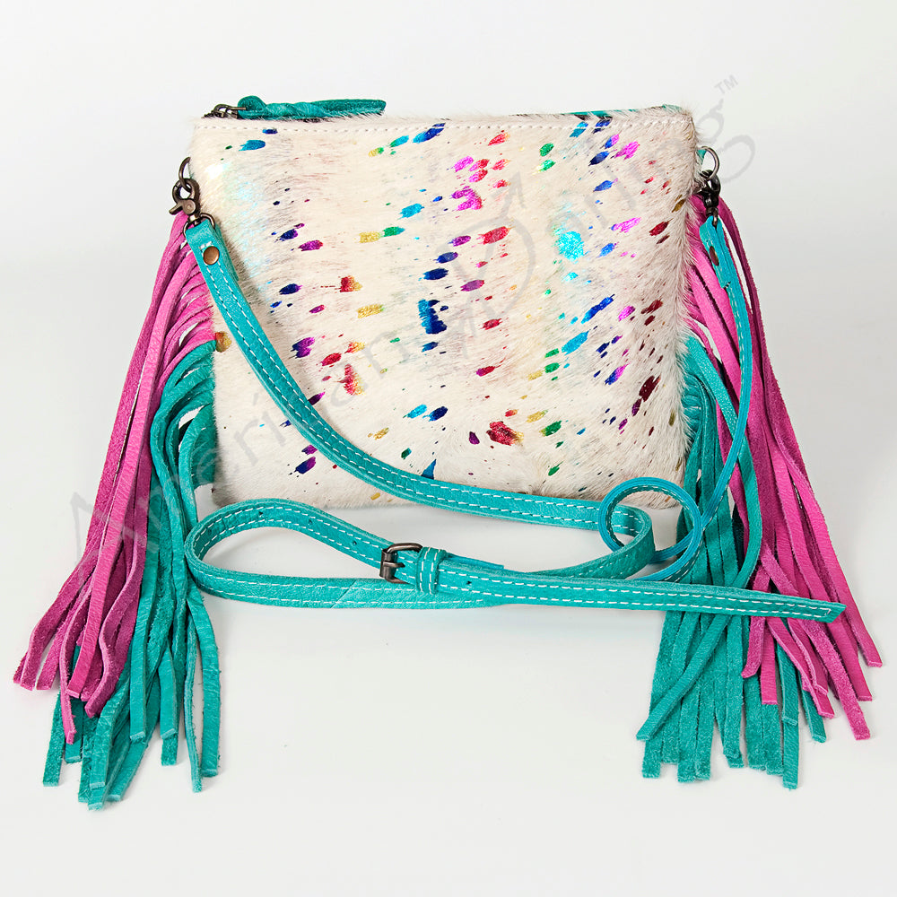 ADBG109 American Darling Hair-On Cowhide Western Crossbody Bag with Leather Fringe Detail