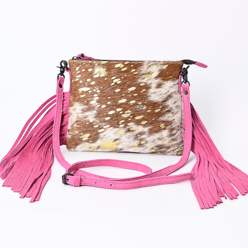 ADBG109 American Darling Hair-On Cowhide Western Crossbody Bag with Leather Fringe Detail
