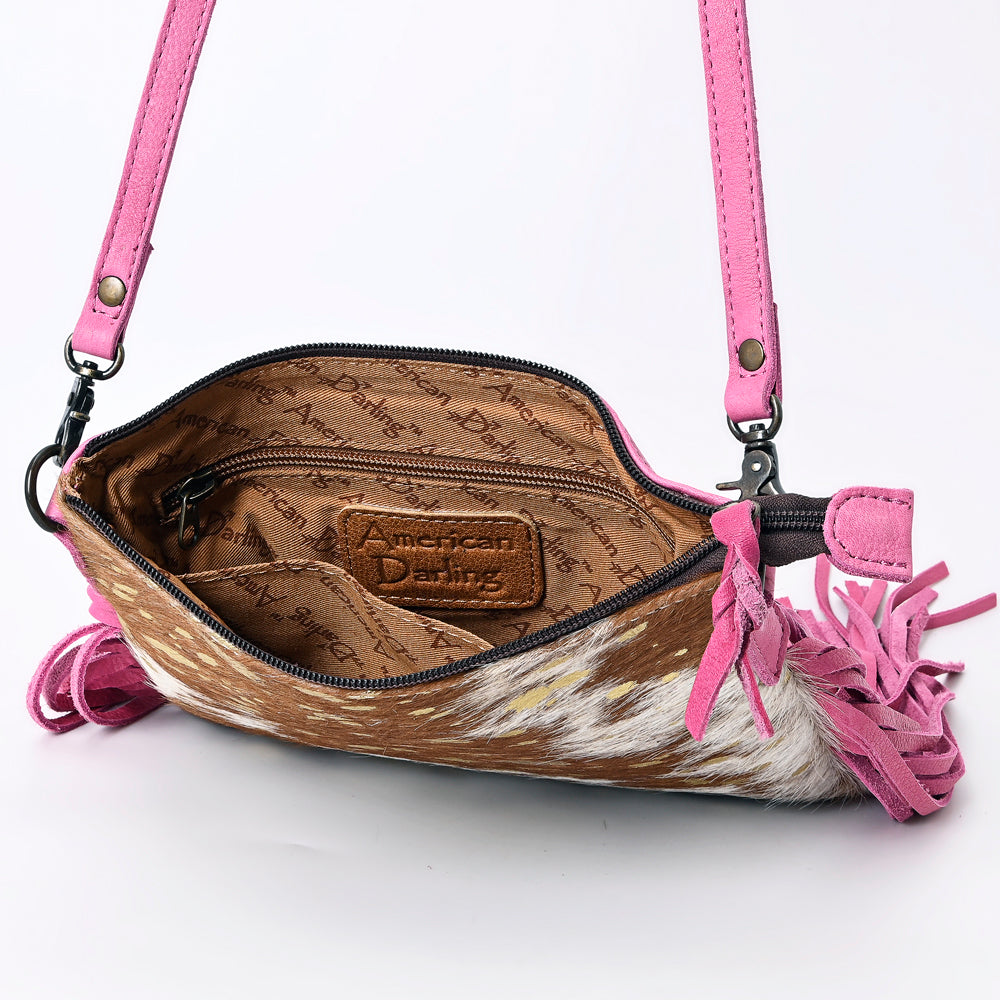 ADBG109 American Darling Hair-On Cowhide Western Crossbody Bag with Leather Fringe Detail
