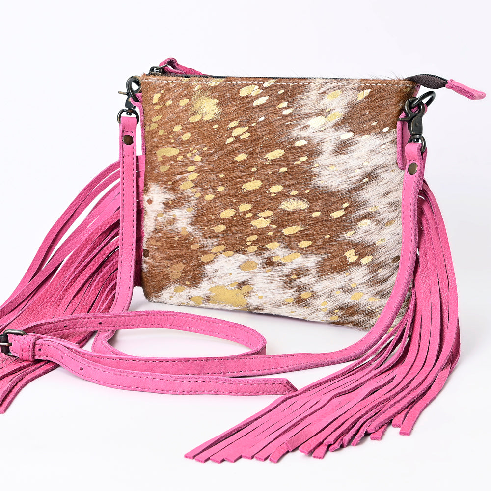 ADBG109 American Darling Hair-On Cowhide Western Crossbody Bag with Leather Fringe Detail