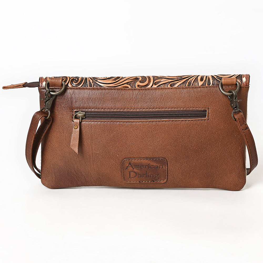 ADBG590 Tooled Leather & Cowhide Envelope Crossbody Western Floral Flap Hair-On-Hide Purse