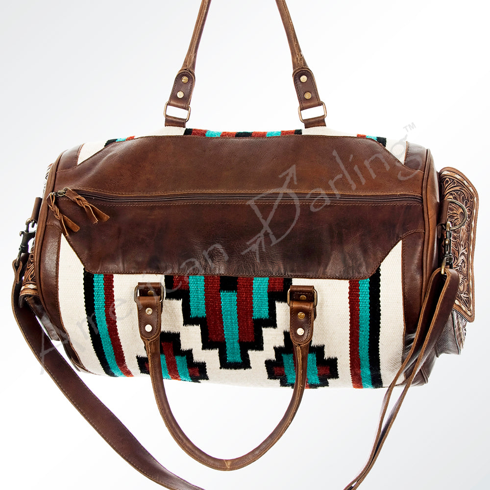 ADBG605 American Darling Hand Woven Saddle Blanket Western Leather Duffel Bag