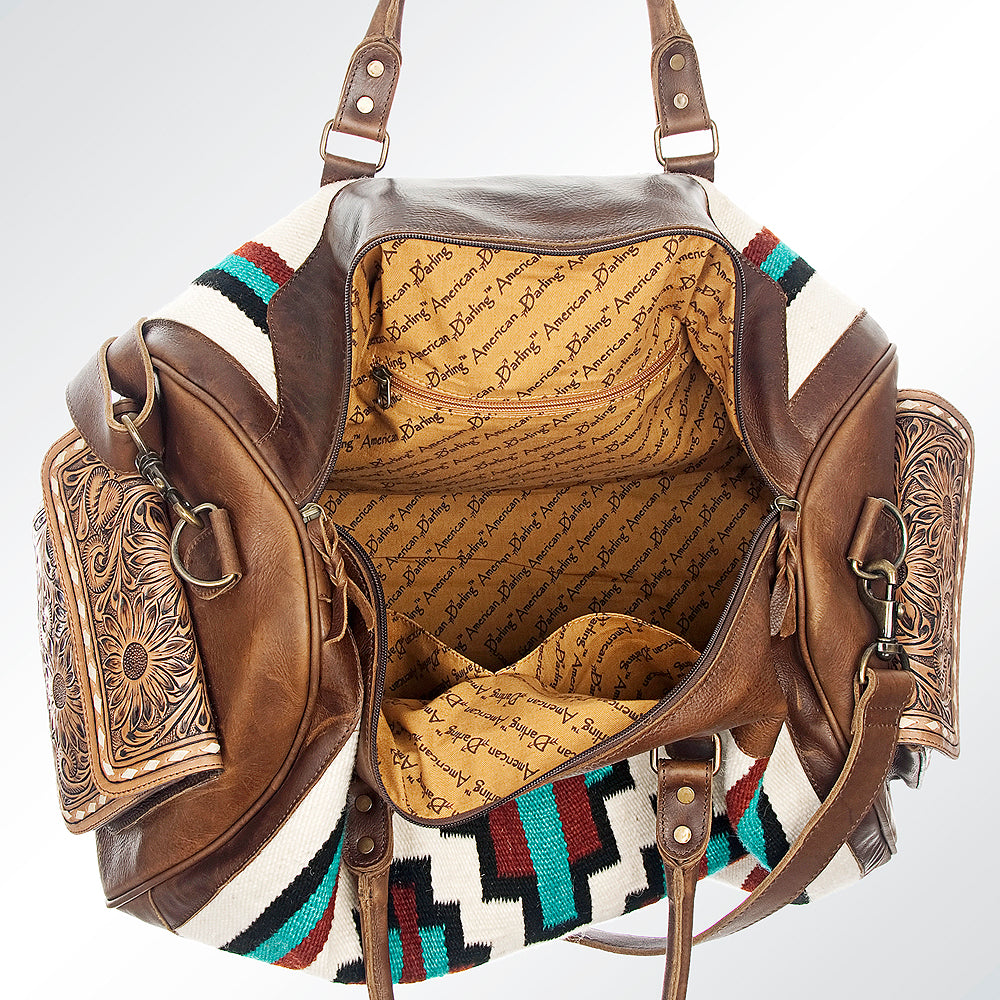 ADBG605 American Darling Hand Woven Saddle Blanket Western Leather Duffel Bag