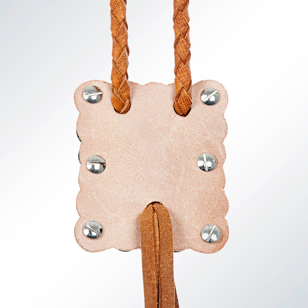 LC-ADJW101 Men's Western Jewelry Necklace with Silver Concho, Turquoise Stone & Leather Fringe