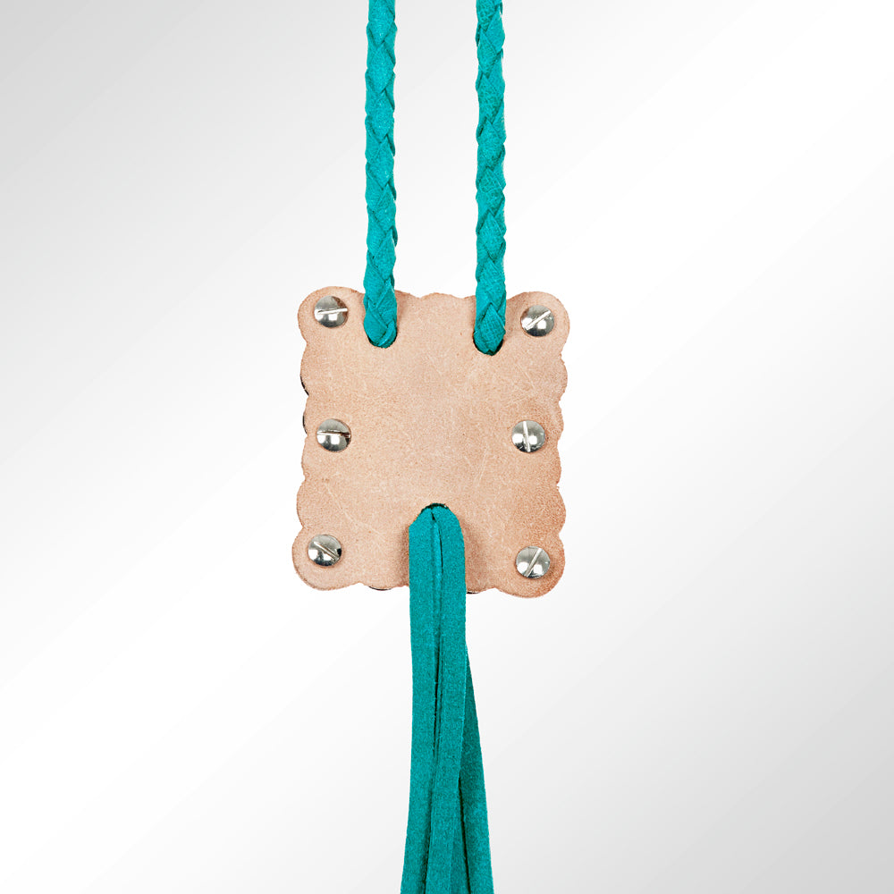 LC-ADJW101 Men's Western Jewelry Necklace with Silver Concho, Turquoise Stone & Leather Fringe