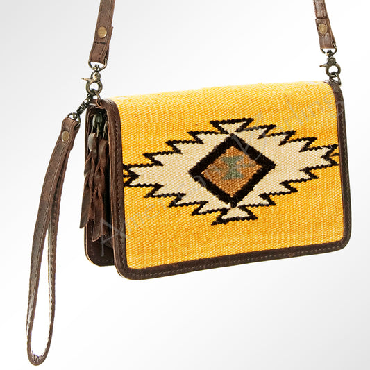 LC-ADBG641 Yellow Saddle Blanket Organiser Bag with Genuine Leather Trim & Tribal Design