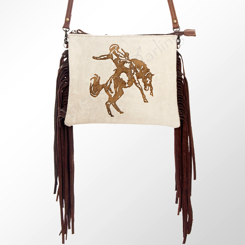 ADBG109 American Darling Western Leather Crossbody Bag Hair-On Cowhide with Fringe