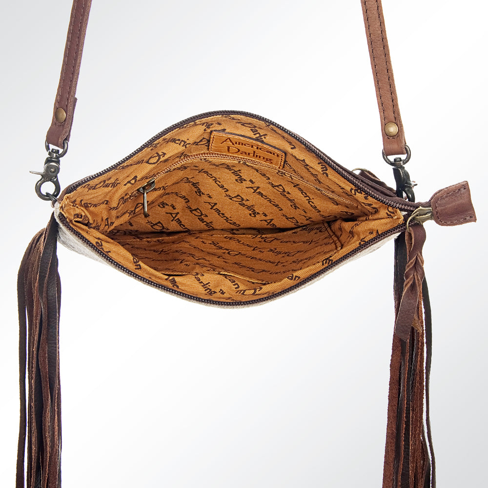 ADBG109 American Darling Western Leather Crossbody Bag Hair-On Cowhide with Fringe