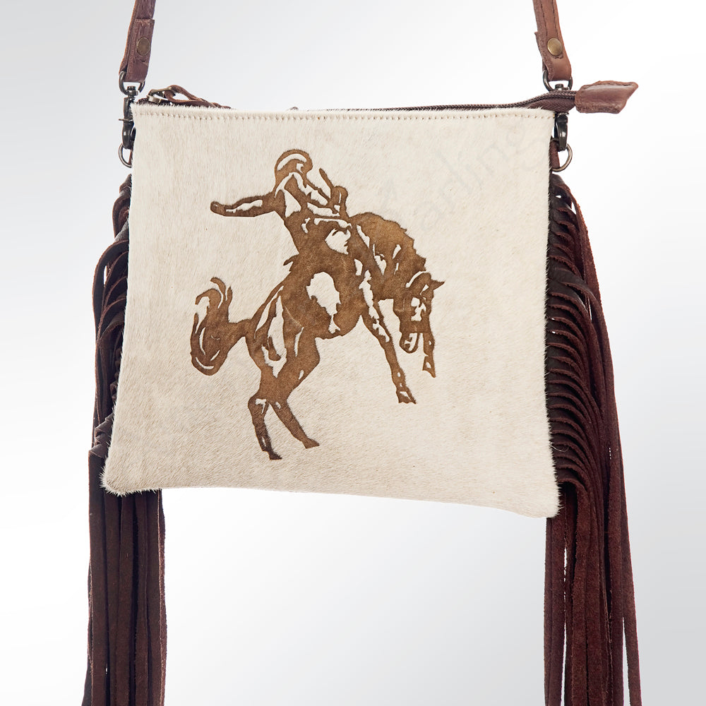 ADBG109 American Darling Western Leather Crossbody Bag Hair-On Cowhide with Fringe