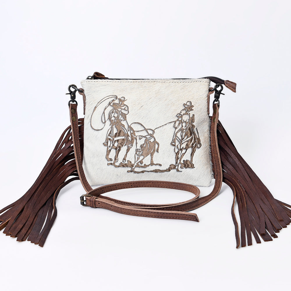 ADBG109 American Darling Western Leather Crossbody Bag Hair-On Cowhide with Fringe