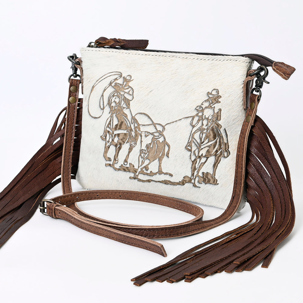 ADBG109 American Darling Western Leather Crossbody Bag Hair-On Cowhide with Fringe