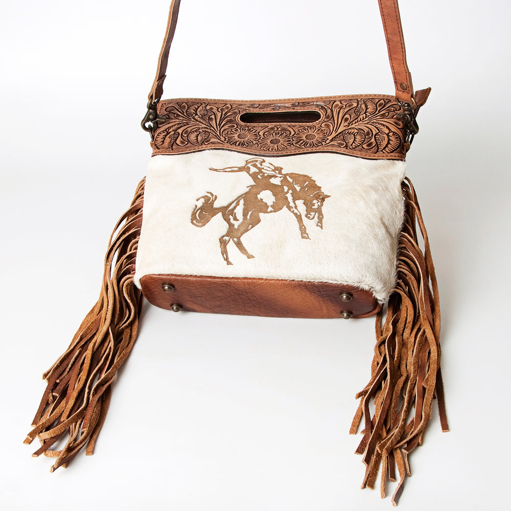 LC-ADBGS146 Western Crossbody Bag - Tooled Leather & Hair-On Hide