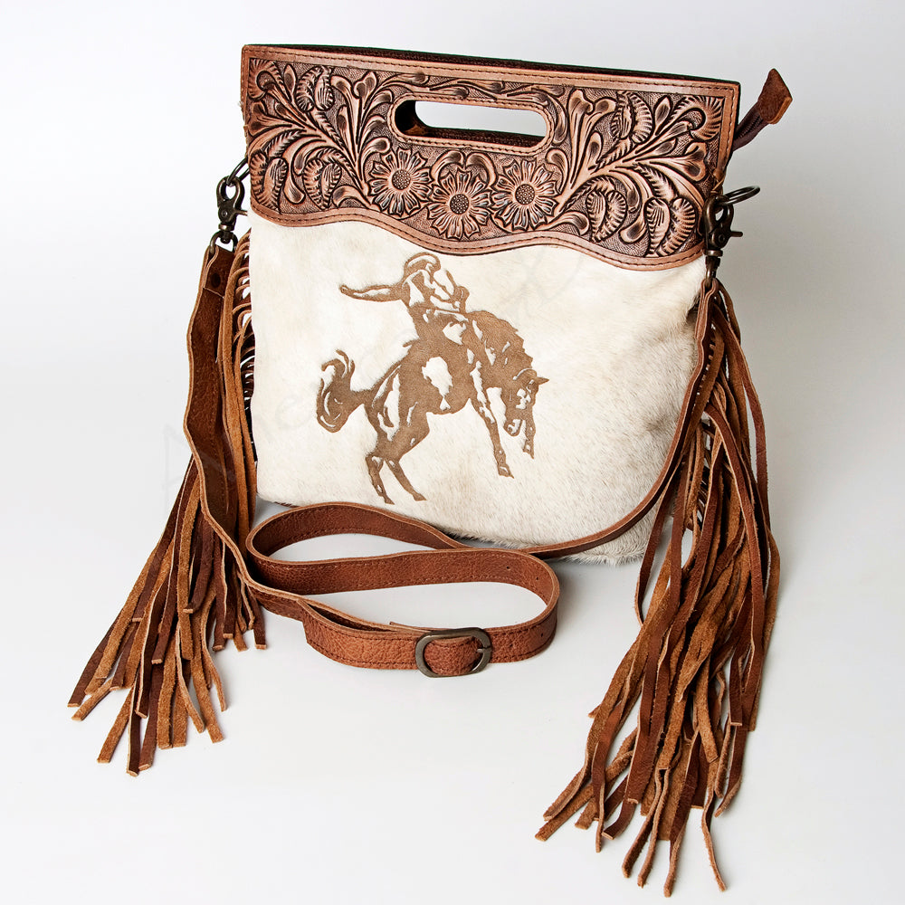 LC-ADBGS146 Western Crossbody Bag - Tooled Leather & Hair-On Hide