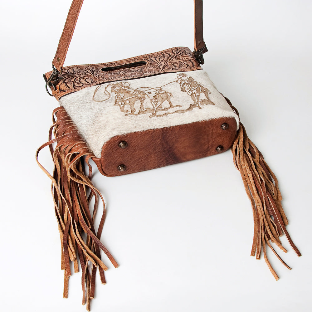 LC-ADBGS146 Western Crossbody Bag - Tooled Leather & Hair-On Hide