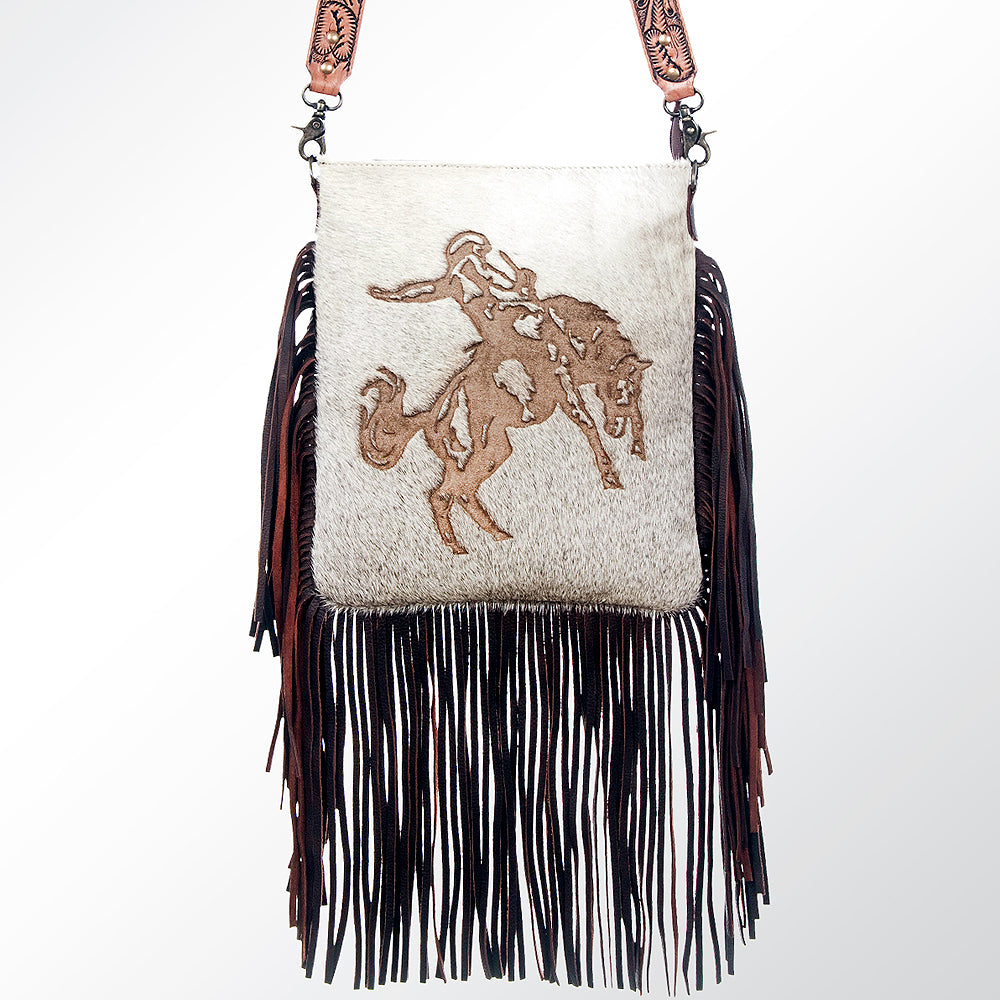 ADBGS192 Cowhide Large Crossbody Bag with Tooled Strap & Fringe - Western Rodeo Purse