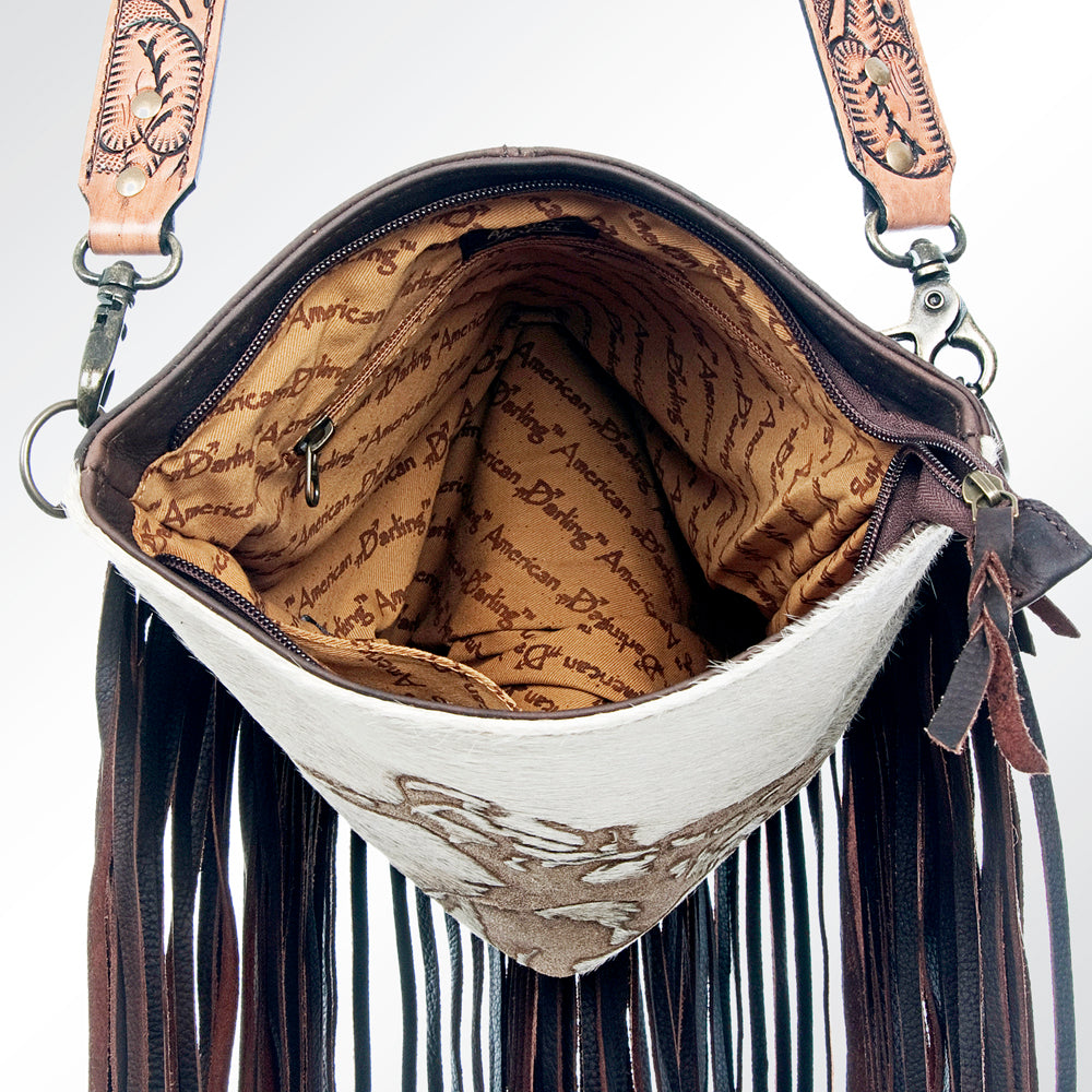 ADBGS192 Cowhide Large Crossbody Bag with Tooled Strap & Fringe - Western Rodeo Purse