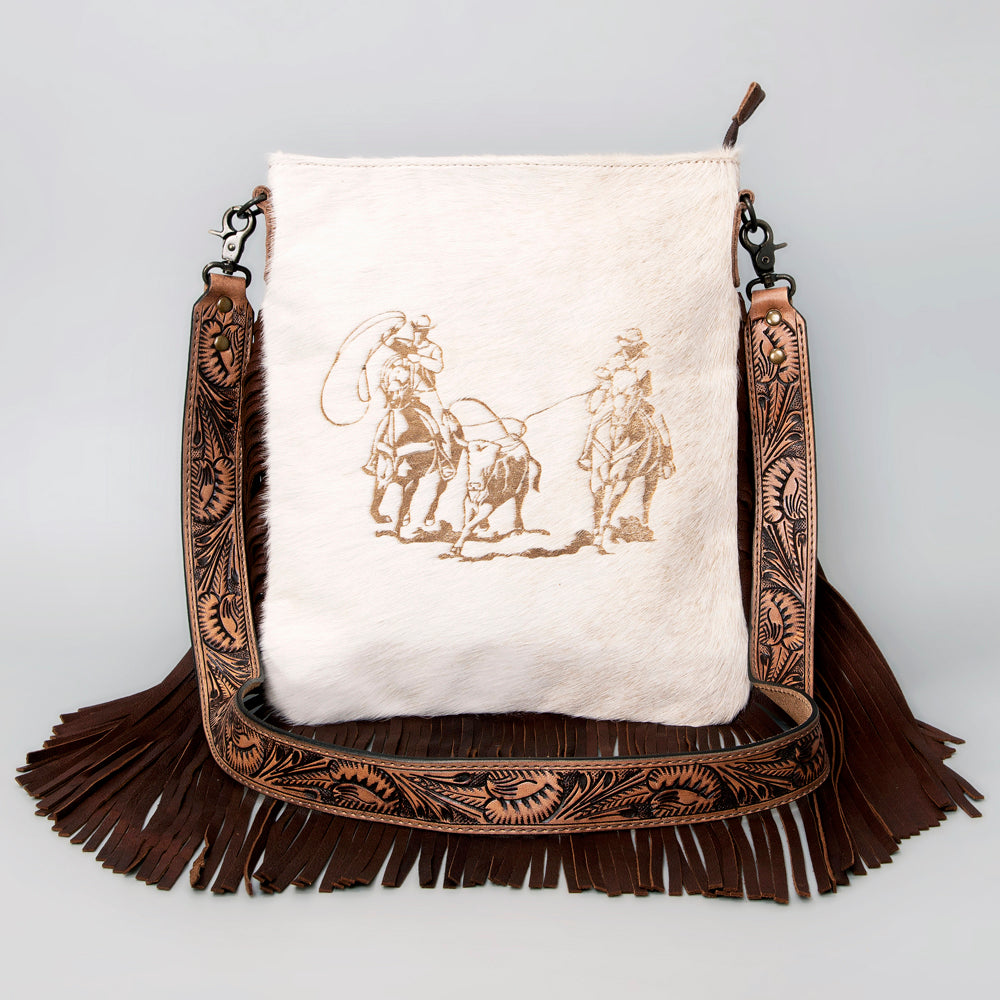 ADBGS192 Cowhide Large Crossbody Bag with Tooled Strap & Fringe - Western Rodeo Purse