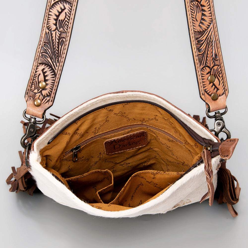 ADBGS192 Cowhide Large Crossbody Bag with Tooled Strap & Fringe - Western Rodeo Purse