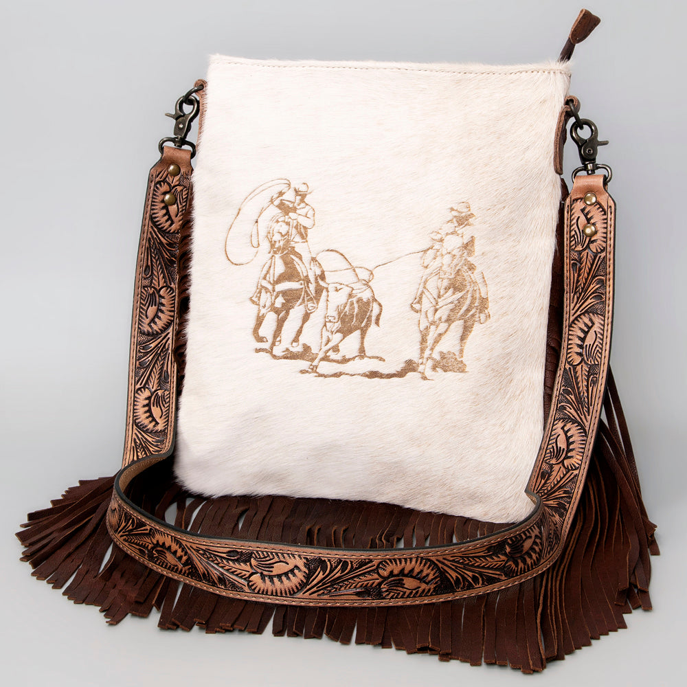 ADBGS192 Cowhide Large Crossbody Bag with Tooled Strap & Fringe - Western Rodeo Purse