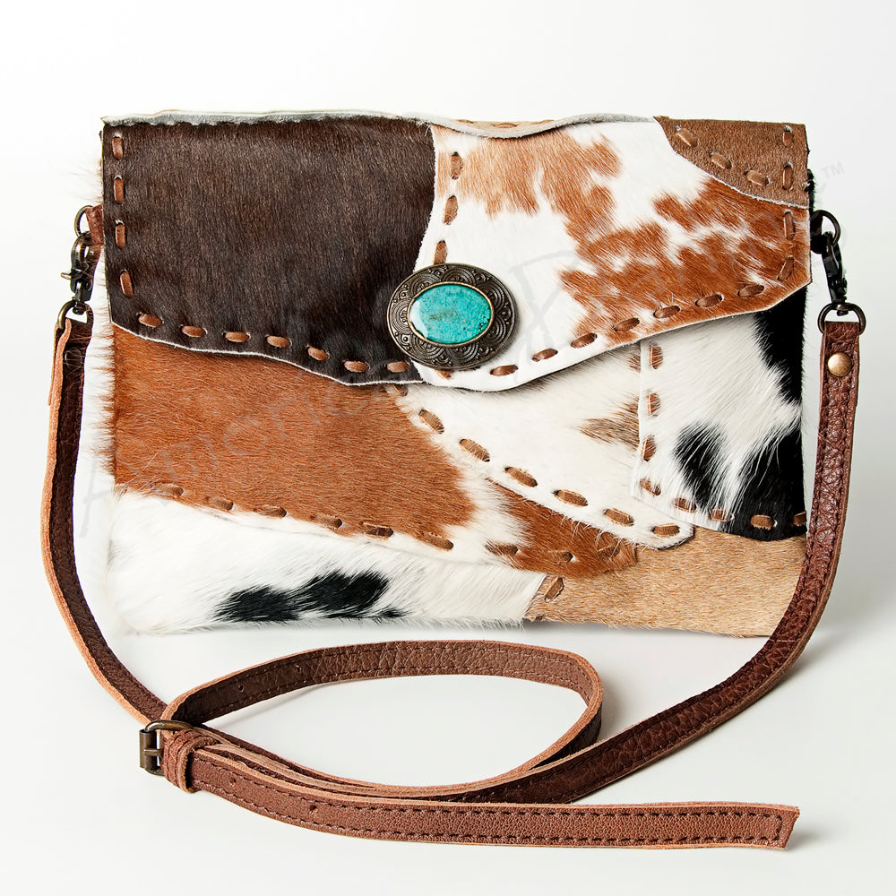 ADBG613 American Darling Turquoise Concho & Hair-On Cowhide Western Leather Envelope Bag