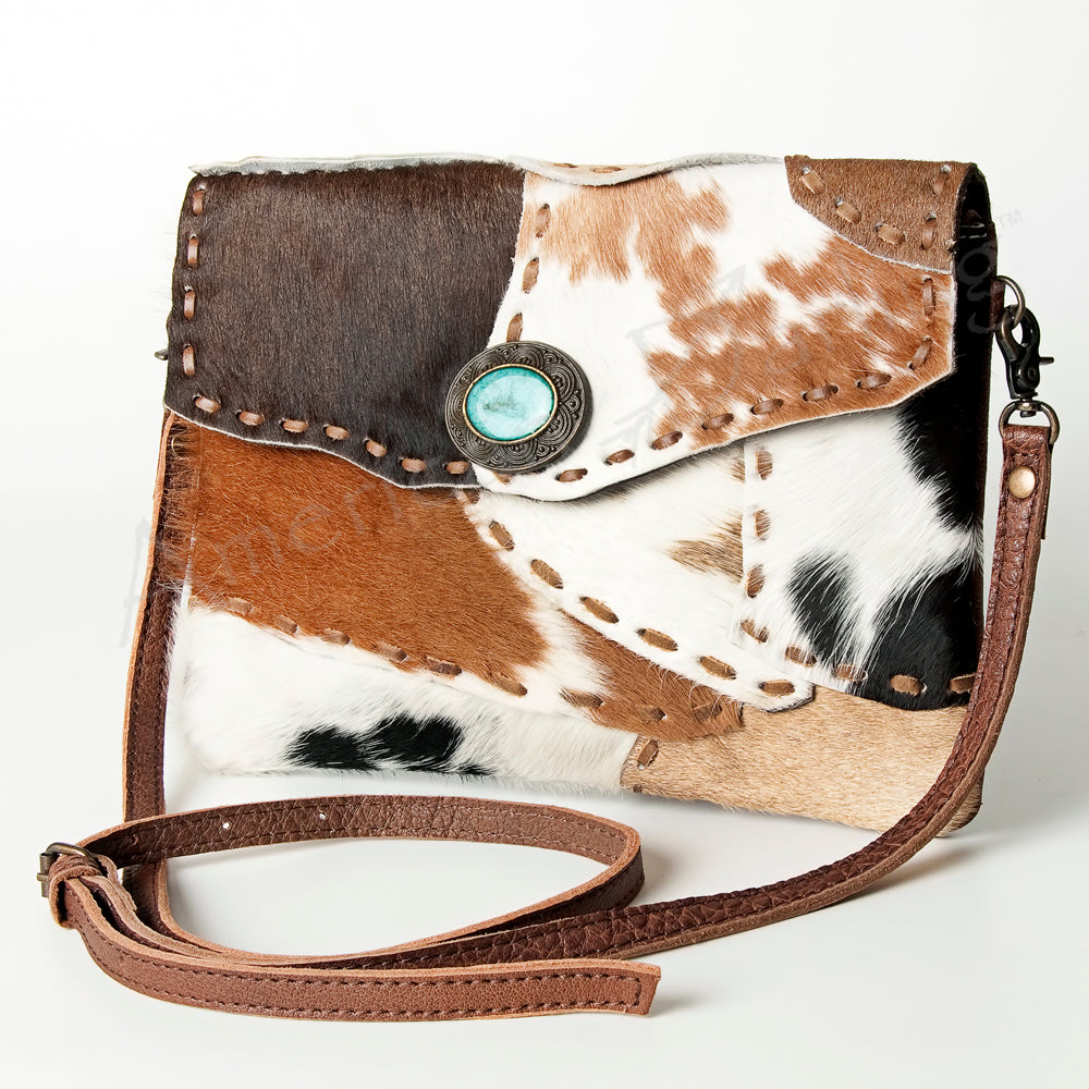 ADBG613 American Darling Turquoise Concho & Hair-On Cowhide Western Leather Envelope Bag