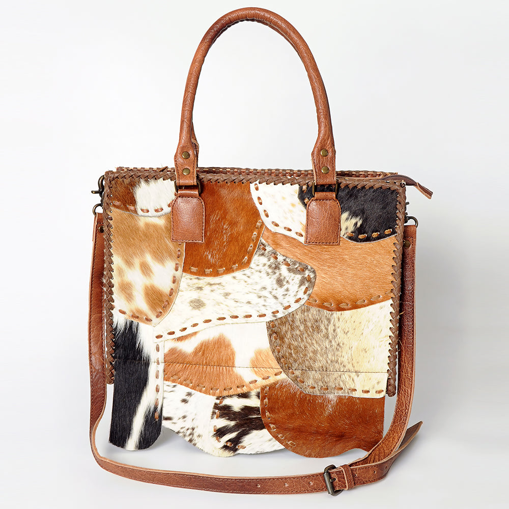 LC-ADBG615C Western Tote Bag with Diamond Patchwork Hair-On Hide and Leather Straps American Darling