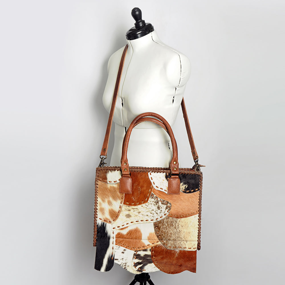 LC-ADBG615C Western Tote Bag with Diamond Patchwork Hair-On Hide and Leather Straps American Darling