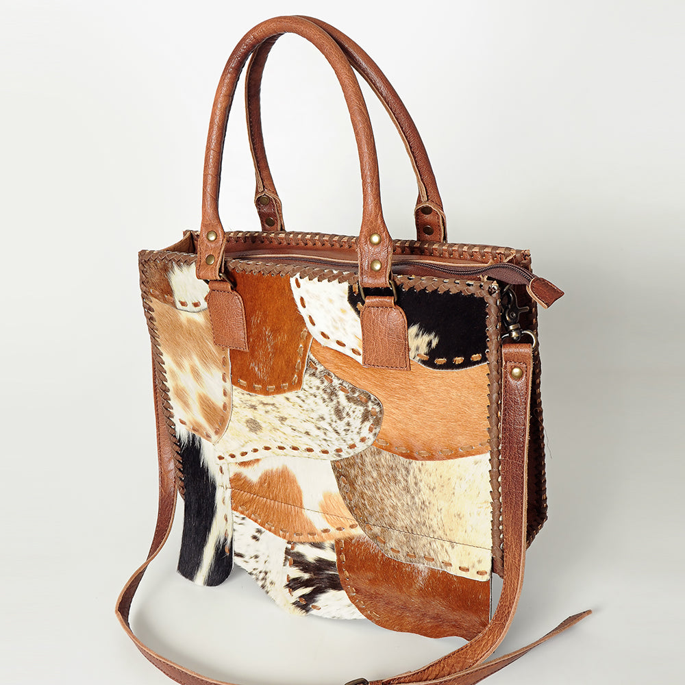 LC-ADBG615C Western Tote Bag with Diamond Patchwork Hair-On Hide and Leather Straps American Darling