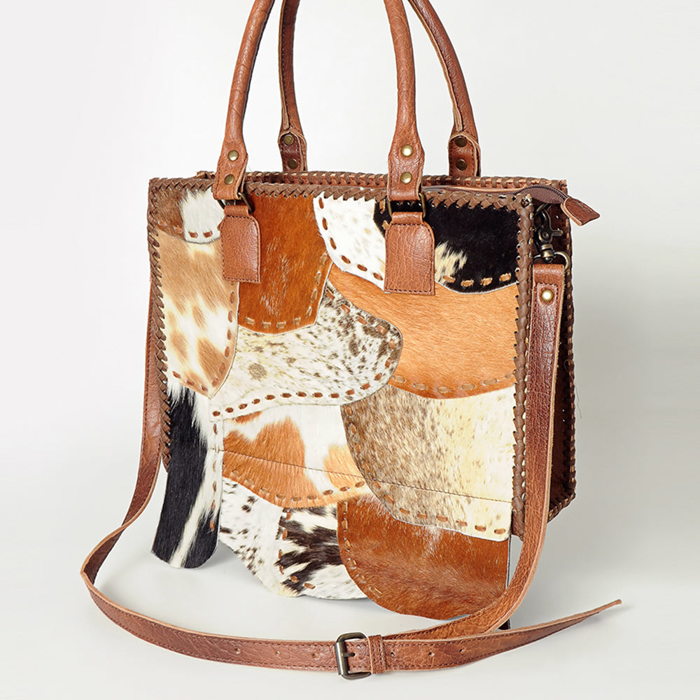LC-ADBG615C Western Tote Bag with Diamond Patchwork Hair-On Hide and Leather Straps American Darling