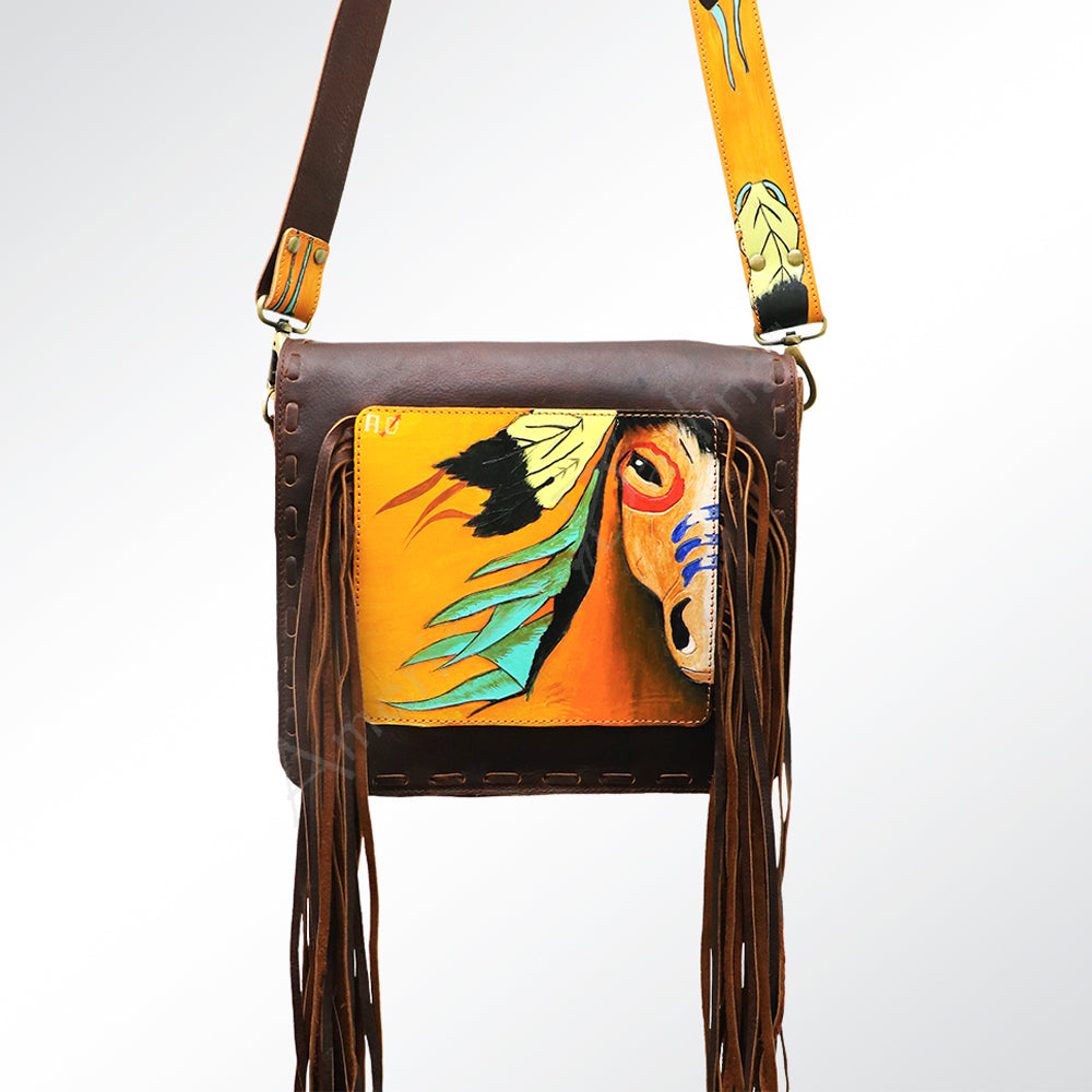ADBGM109 Fringed Leather Western Crossbody Bag - Painted Artwork