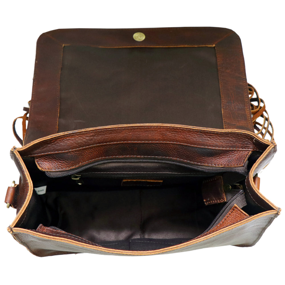 ADBGM109 Fringed Leather Western Crossbody Bag - Painted Artwork