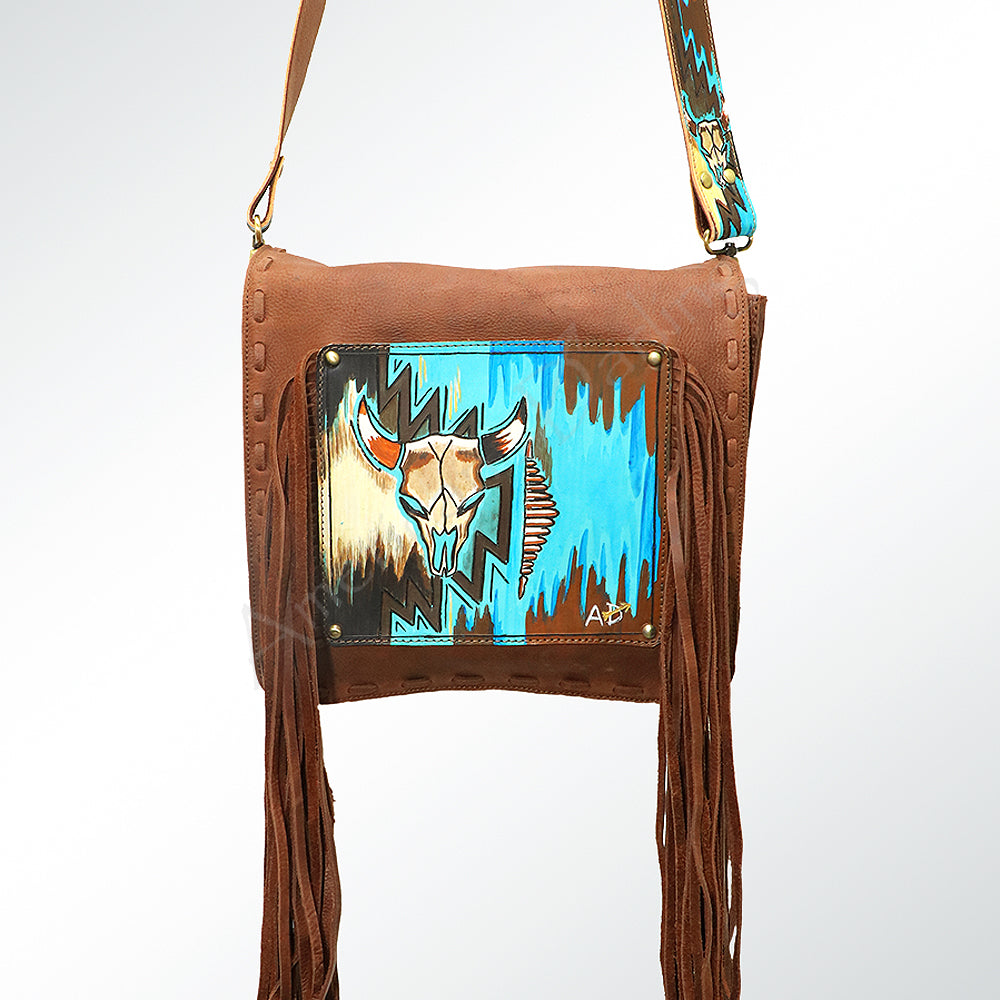 ADBGM109 Fringed Leather Western Crossbody Bag - Painted Artwork