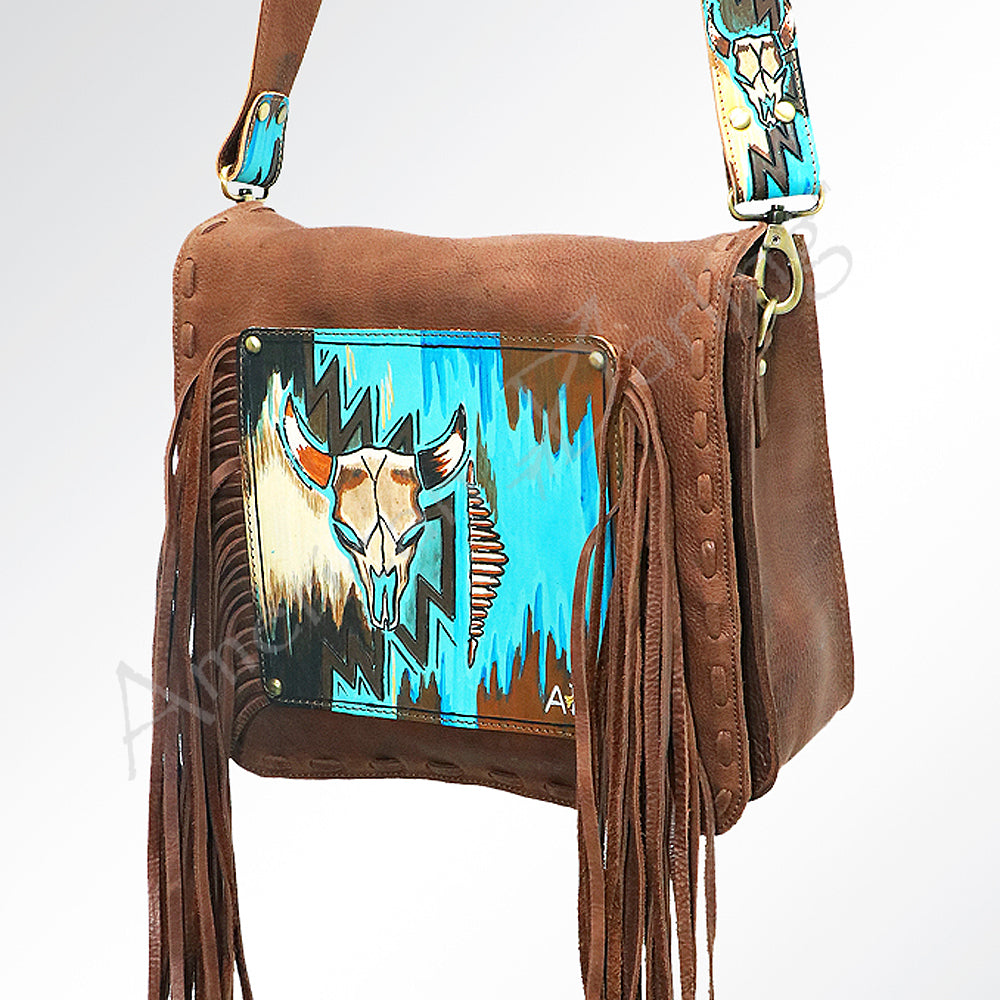 ADBGM109 Fringed Leather Western Crossbody Bag - Painted Artwork
