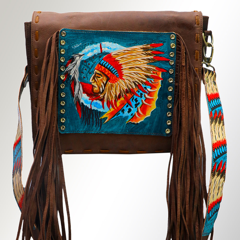 ADBGM109 Fringed Leather Western Crossbody Bag - Painted Artwork