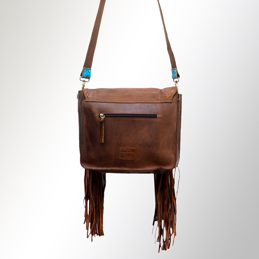 ADBGM109 Fringed Leather Western Crossbody Bag - Painted Artwork