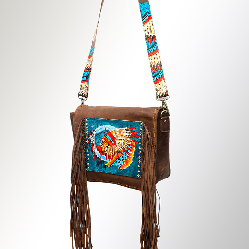 ADBGM109 Fringed Leather Western Crossbody Bag - Painted Artwork