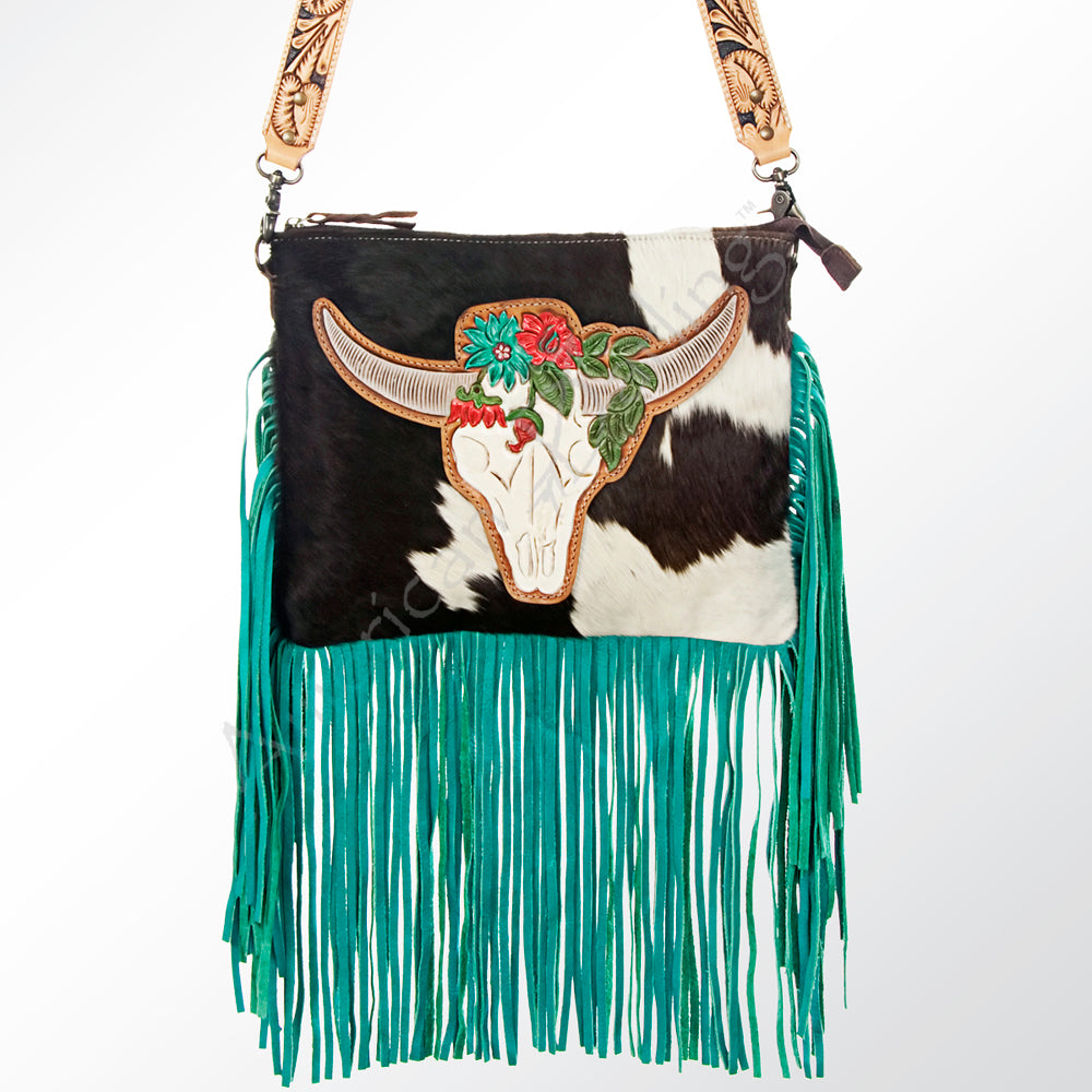ADBG657 American Darling Hand Tooled Floral & Hair-On Cowhide Western Cross body Bag