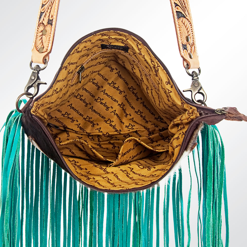 ADBG657 American Darling Hand Tooled Floral & Hair-On Cowhide Western Cross body Bag
