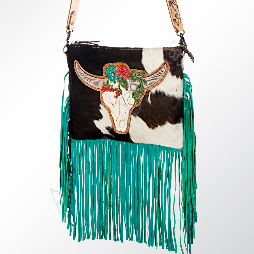 ADBG657 American Darling Hand Tooled Floral & Hair-On Cowhide Western Cross body Bag