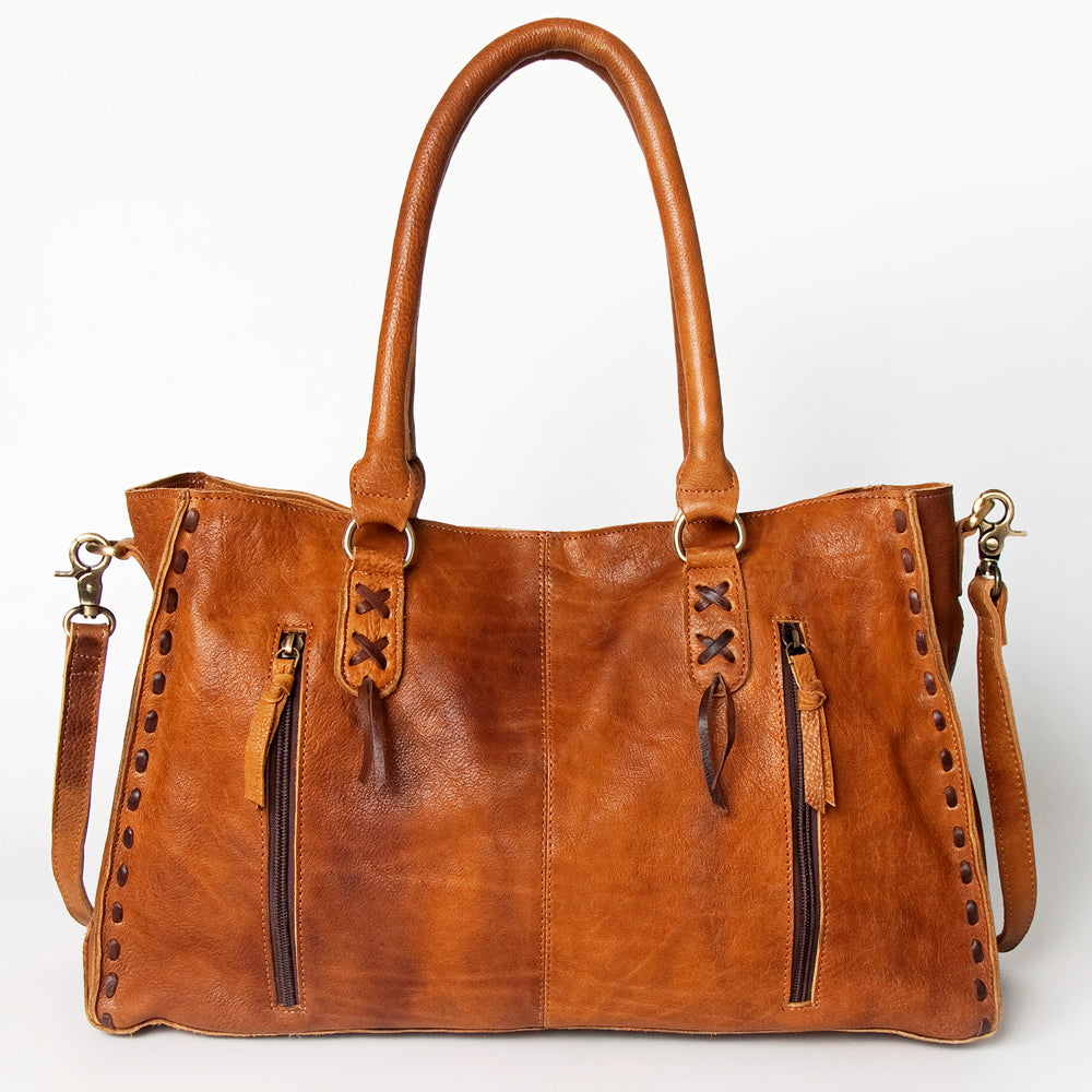 ADBGM127 Distressed Leather Tote Bag - Western Whipstitch Handbag with Crossbody Strap