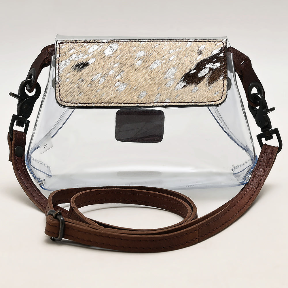 LC-ADBGZ303 Clear Stadium Clear Bag with Genuine Cowhide Flap & Leather Strap