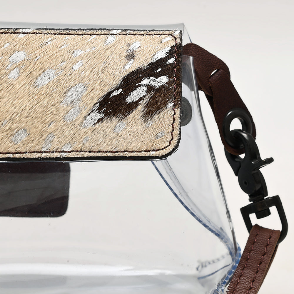 LC-ADBGZ303 Clear Stadium Clear Bag with Genuine Cowhide Flap & Leather Strap
